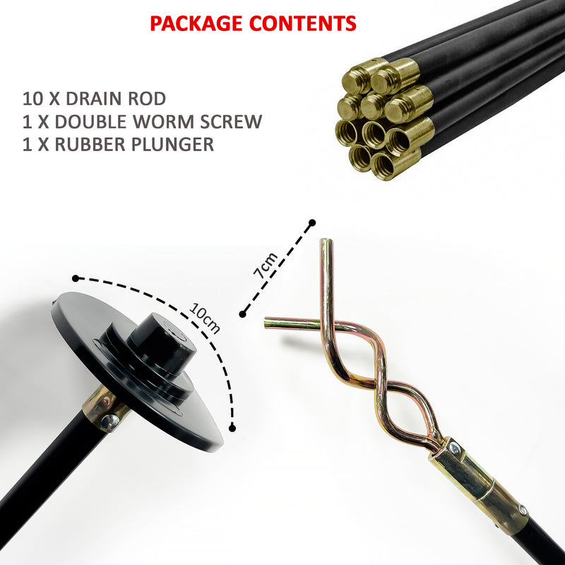 12 Piece 9 Meter Drain Rod Set