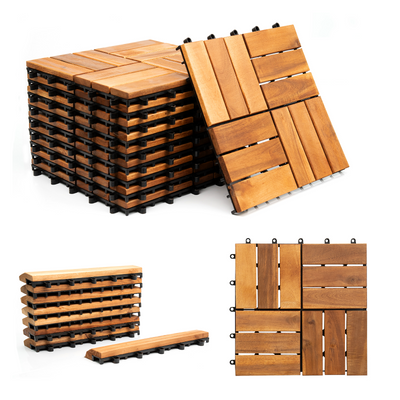 6 x Interlocking Wooden Decking Tiles 30x30cm