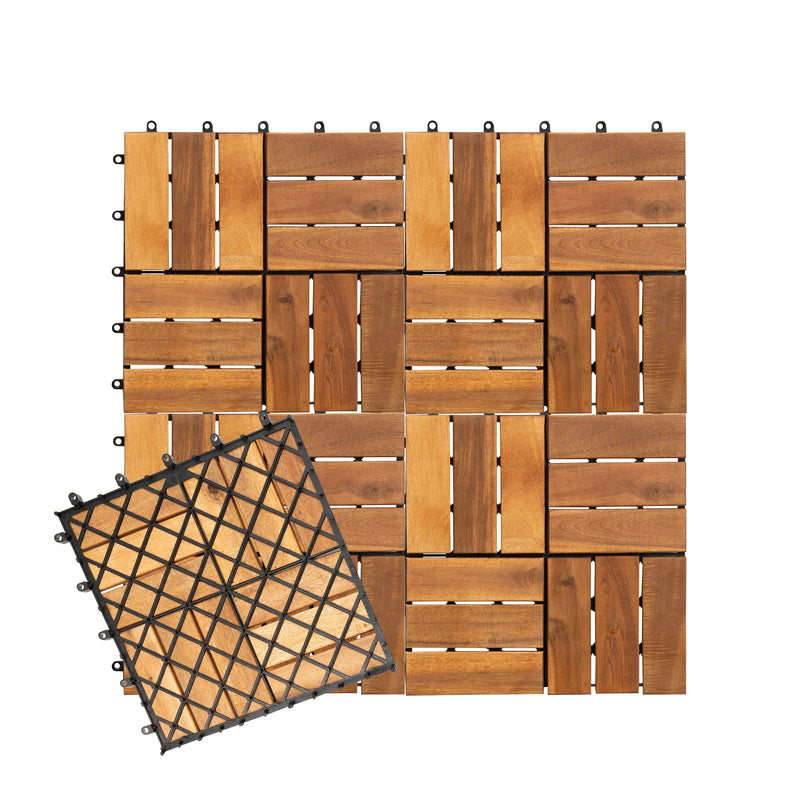 6 x Interlocking Wooden Decking Tiles 30x30cm