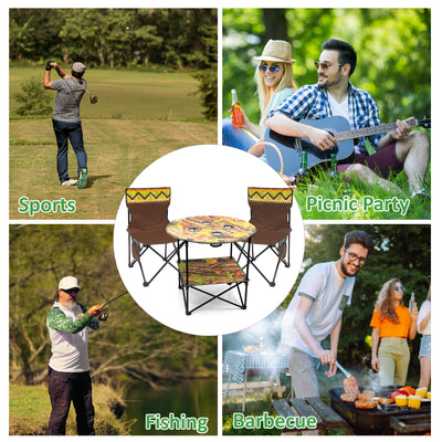 3Pc Foldable Camping Table & Chair Set