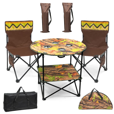 3Pc Foldable Camping Table & Chair Set