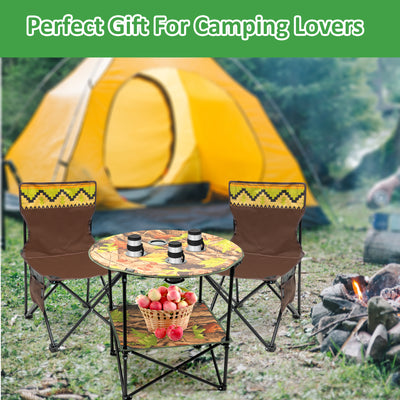 3Pc Foldable Camping Table & Chair Set