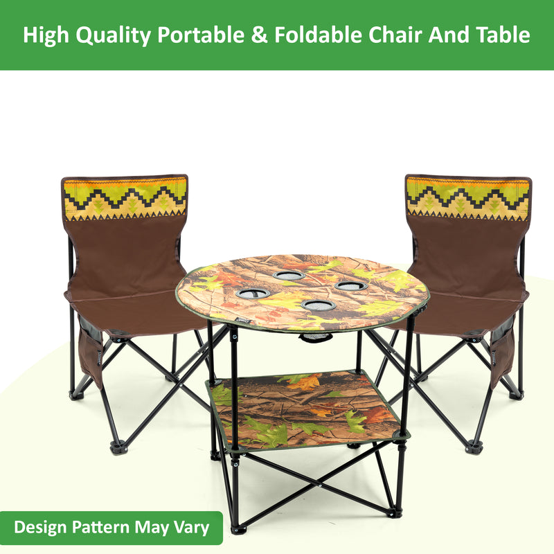 3Pc Foldable Camping Table & Chair Set